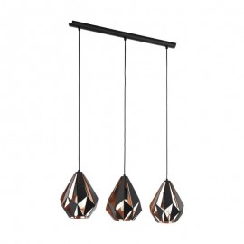 Lustra Vintage 3 Pendule E27, Negru Auriu, Metal, baza liniara ZenLED
