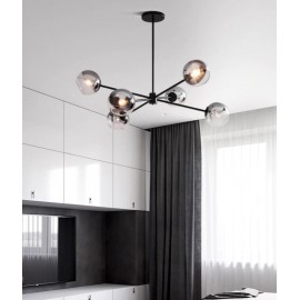 Lustra LED sticla 6 socluri E27 Negru mat Chihlimbar