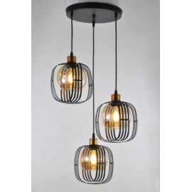 Pendul cu abajur sticla 3 x E27 oval Negru Auriu