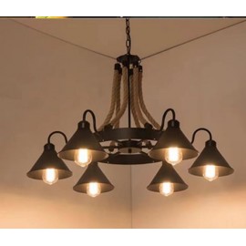 Lustra Vintage funie si metal negru 6 socluri E27