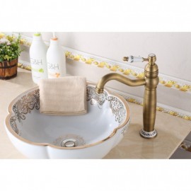 Baterie Lavoar Inalta Bronz Antichizat si ceramic Alb cu model
