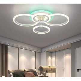 Lustra LED cu telecomanda, 3 tipuri lumina Cald Neutru Rece + RGB 106W, intensitate reglabila, 4 cercuri Alb
