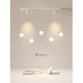 Lustra LED cu telecomanda suspendata 56W 5Globuri 2Spoturi Alb/Negru