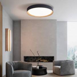 Plafoniera LED cu telecomanda 3 functii 72W 40cm Negru cu lemn