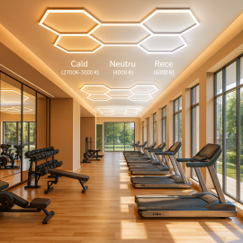 Aplica LED Hexagon CCT 3 FUNCTII de lumina, Cald/Neutru/Rece, 5 Hexagoane Tavan/Perete 2350x1640cm, 200W, 20000 lumeni