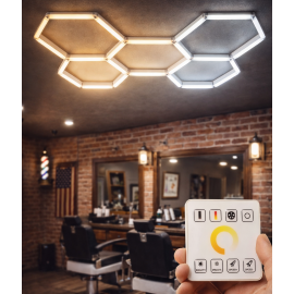 Iluminat LED HoneyComb 5 hexagoane DIMABIL CCT cu telecomanda 235x164cm 160W 24V