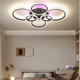 Lustra LED cu telecomanda, lumina Cald Neutru Rece + RGB, intensitate reglabila StrongLED, 6 cercuri BLACK 160W