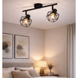 Lustra Tip Candelabru 2 socluri E14 Metal Negru/Cromat