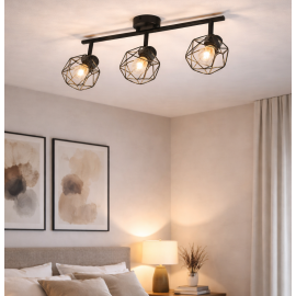 Lustra Tip Candelabru 3 socluri E14 Metal Negru/Cromat