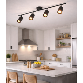 Lustra Moderna Liniara 4 spoturi Gu10 orientabile Metal Negru/Auriu