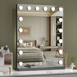 Oglinda Cosmetica, 50x40 cm, Oglinda Machiaj Cu 16 Becuri LED, Oglinda Cosmetica LED cu 3 Functii de lumina ZenLED
