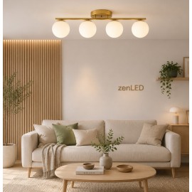 Lustra cu globuri albe, moderna, 4xE27, carcasa auriu, 60x20x20cm ZenLED®