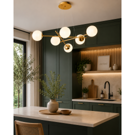 Candelabru Modern suspendat 6 x E27 cu globuri, inaltime reglabila, 68x68x80H ZenLED®