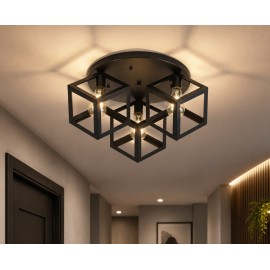 Pendul Metalic aplicat Black 3 socluri E27 baza rotunda, 53cm diametru, inaltime 28cm ZenLED®