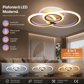 Lustra LED cu telecomanda, lumina Cald Neutru Rece + RGB, 3 cercuri Negru 66W ZenLED®