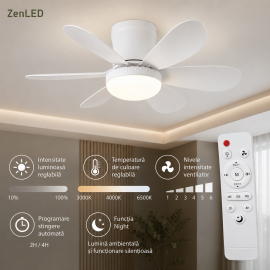 Lustra LED cu Ventilator si telecomanda 12W, lumina Cald, Neutru, Rece 1300 lumeni, ZenLED®