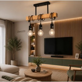 Pendul Modern Lemn 3 socluri E27 ZenLED