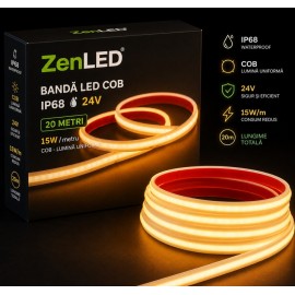 Banda LED COB IP68 15w 24V rola 20M cu accesorii Profesionala ZenLED