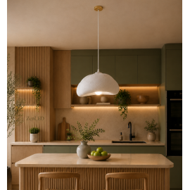 Pendul Modern Cloud Santorini soclu E27 abajur Gold, cablu alb inaltime 100cm diametru 40cm ZenLED®