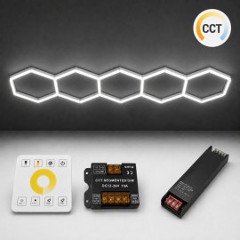 Tavan LED CCT dimabil honeycomb set 5 hexagoane 3900 x 900 mm 200W telecomanda sursa 24V ZenLED