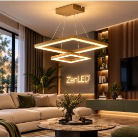 Lustra LED dimabila cu telecomanda 3 functii Burundi Gold Square 112W ZenLED